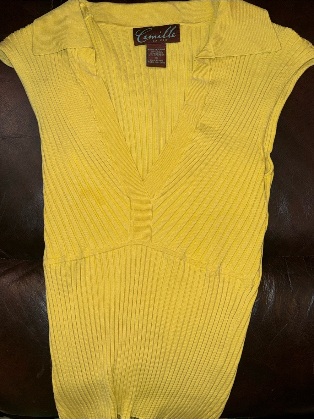 Vintage Camille La Vie Butter Yellow Ribbed Silk Blend Top Size S
